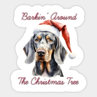 Christmas Coonhound Dog in Santa Hat Sticker